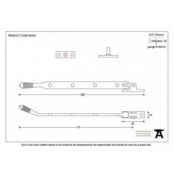 Polished Chrome 10'' Reeded Window Stay